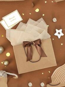 4pcs Kraft Paper Gift Bags, Includes 1 Gift Bag, 1 Tissue Paper And 1 Card With Ribbon, Shopping Bag, Packaging Bag With Handle, Handbag With Bow, Premium Paper Bag, Suitable For Girls' Wedding Party, Christmas, Thanksgiving, New Year, Wedding, Birthday, Valentine's Day Bridesmaid, Girlfriend Gathering Gift, Valentine's Day And Other Occasions - Multicolor - View 7