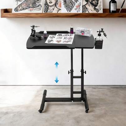 Adjustable Portable Tattoo Work Station With Arm Rest Stand, Mobile Tattoo Desk Table With Storage Tray, Tattoo Equipment Holder For Tattoo Artists Salon Use