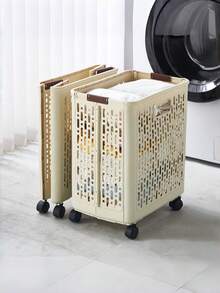 Foldable Laundry Basket With Wheels - Solid Color Design, Multi-Functional Portable Laundry Basket, Suitable For Bathroom And Balcony Storage, Laundry Bag, Laundry Room Accessories, Clothes Storage Cart - Multicolor - View 6