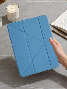 1件透明壓克力 Y-Fold 海軍藍平板保護殼，相容 iPad Mini6/7/Air/Air2/9.7/10.2/10.5/10.9 (Air4-Air8)/Pro 11/10th Gen/A16/Pro 11 2024，全透明壓克力背殼，絲綢紋理 8-Fold 翻蓋，可調支架，自動休眠/喚醒，內建筆槽，不含筆，部分機型附相機框 - 海藍色 - 查看 5