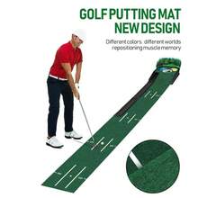 8ft Golf Putter Practice Mat With 3D Panoramic Background, Portable Putting Mat For Home And Office, Indoor And Outdoor Golf Training Aid - Green - View 1