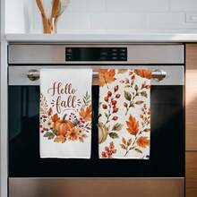 2件組廚房毛巾 秋季 Hello Fall 南瓜花環圖案印花 40*60cm 簡約風格長方形超細纖維廚房毛巾、洗碗布、桌布、手巾，感恩節廚房裝飾、家居裝飾、鄰居喬遷禮物，適用於廚房與浴室使用，適合家庭主婦與家庭聚會禮物，居家必需品 - 彩色 - 查看 5