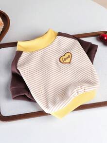 PETCIRCLE 1件寵物衣服 小狗幼犬可愛寵物防風保暖 簡約百搭 親膚柔軟咖啡色條紋愛心圓領毛衣 - 黃色 - 彩色 - 查看 10