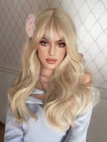 alicegarden 24-Inch Long Synthetic Wig Featuring A Natural Wavy Style In A A Stunning Gold. Designed With Bangs , This False Hairpiece Is Perfect For Ms Daily Party Cosplay Use, Offering A Natural And Natural Durable Wig Gift For Ladies. (No Accessories), Halloween - Gold - View 3