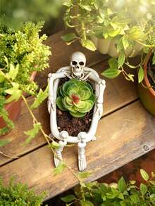 1pc Creative Halloween Skeleton Bathtub Planter,Outdoor Succulent Plant Pot, Gothic Garden Plant Pot,Funny Skull Head Patio Planter, Small Cactus Pot,Halloween Yard Decor,Garden Lover Gift,Home Decor Accents,Outdoor Decorative Ornaments - Multicolor - View 5