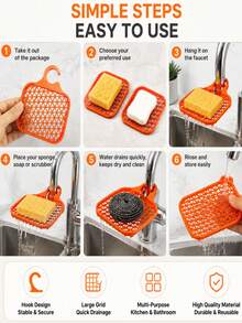 4pcs Stainless Steel Kitchen Sink Storage Rack With Faucet Mount, Suitable For Home Sponge, Dishcloth, Dishwashing And Draining, With Hanging Basket - A - View 11