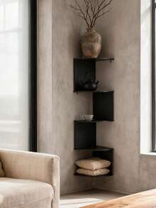 1 Creative Wall-Mounted Corner Shelf, 5-Tier Semicircular Wall Shelf, Wall-Mounted Bookshelf (Lamp Not Included) - Black - View 7
