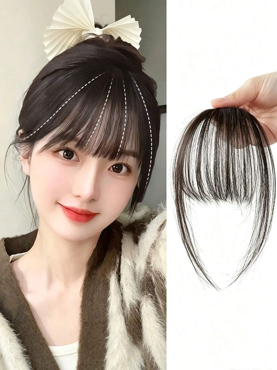 Airy Bangs Hair Piece (One-Piece 3D Bangs) - Daily Wear Synthetic Fiber Clip-In Hair Extensions; Easy To Style, Natural Appearance, Create Thick And Voluminous Hair, Multi-Functional Women's Hair Accessory - Multicolor - View 1