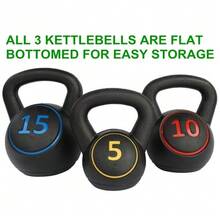 5/10/15 Lb Kettlebell Set With Non-Slip Handle, Compact Home Fitness Equipment For Strength/Fitness/Rehabilitation Training - 黑色 - 查看 4
