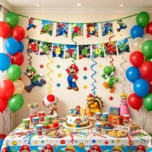 Cartoon Super Game Theme Party Banner, Hanging Spiral Decoration, Party Bunting, Cartoon Character Cosplay Props, Holiday Party Birthday Party Decoration - Multicolor - View 1