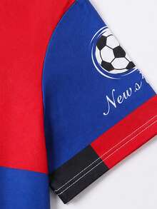 Conjunto de 2 piezas de camiseta de manga corta y pantalones cortos con bloques de color rojo & azul para niños, conjunto deportivo de jersey para niños con estampado de letra BARCELONA & número 23 - Rojo - Ver 8