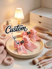 1/2pcs Customized Back To School Women Girls Bow Hair Clips, Personalized Name, Apple ABC Pencil Blackboard Elements, White Yellow Navy Blue - Multicolor - View 6