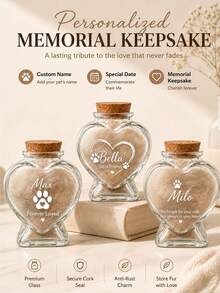 Custom 1pc Pet Memorial Keepsake Jar, Personalized Dog/Cat Fur And Ashes Memorial Urn, Heart-Shaped Glass Memorial Bottle, Pet Loss Sympathy Gift - Multicolor - View 5