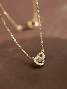 1 buah Kalung Minimalis Mewah dengan Cincin Ganda yang Berkilau, Cocok untuk Pemakaian Sehari-hari, Liburan, dan Pesta Wanita - Yellow Gold - View 5