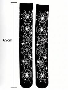 3 Pairs Women's Halloween Mixed Color Over-The-Knee Socks, Thigh-High Socks, Holiday Socks, Set Includes Spider Web, Bat, Bloodstain Patterns - Multicolor - View 7