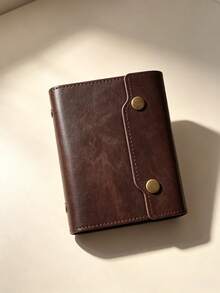Vintage Dark Brown Triple Fold M5 5-Hole Loose-Leaf Binder Cover, Multi Pocket PU Leather Journal Planner With Refillable Inner Pages, Learning Supplies, Back To School Supplies, Portable Mini Hand Account Notebook For Students - A - View 7