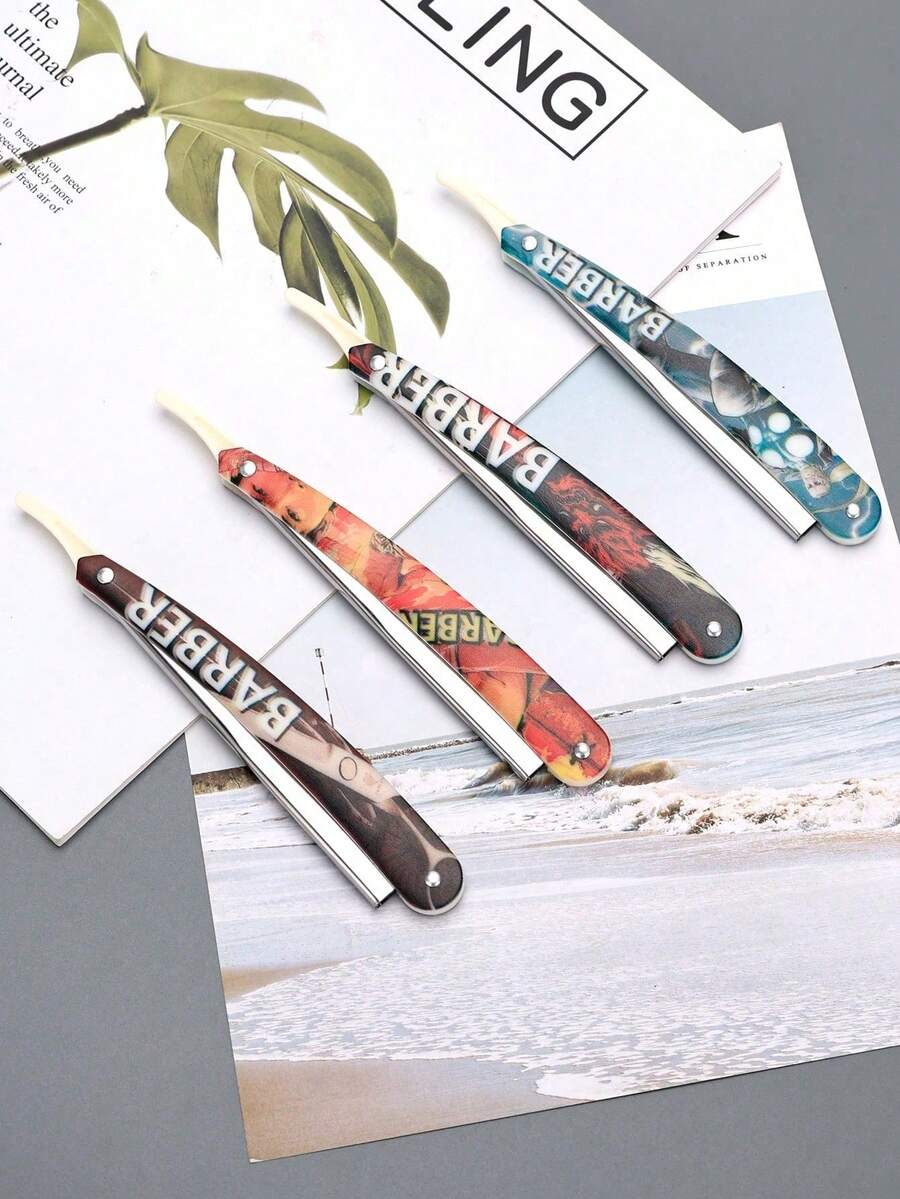 沙龍理髮師手動直刃折疊刮鬍刀 鬍鬚修剪鋒利刀片架 理髮店配件 - 多色 - 查看 1