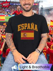 Vintage Spanish Shirt, Vintage Spanish Flag T-Shirt, Distressed Spanish Baseball Jersey Pattern T-Shirt, Gift Top For Spanish Pride European Travel En - Black - View 1