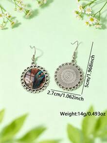 1 Pair Vintage Elegant Peacock Feather Pattern With Round Hollow Lace Earrings Suitable For Women's Daily Wear - Silver - View 4