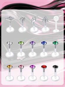 16G 15 Buah Perhiasan Tindik Bibir Transparan Model Medusa, Cincin Bibir Plastik Datar, Penahan Tindik Bioflex Model Dorong, Anting Tusuk Tragus Helix - MultiWarna - View 6