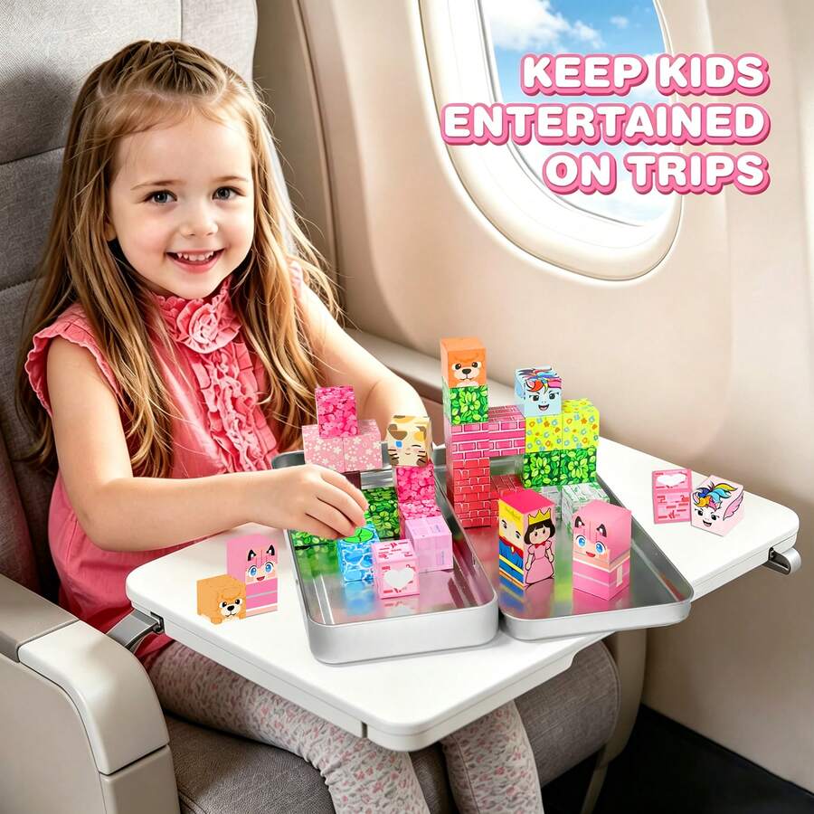 30/60pcs Travel Magnetic Building Blocks, DIY Stacking Toy, Sakura Garden Theme Magnetic Construction Toy, STEM Learning Blocks Set, Girl Theme, With Storage Box, Suitable For Boys And Girls 3 Years And Above - Multicolor - View 1