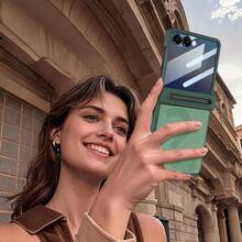 VIETAO Casing Ponsel Kulit Sintetis dengan Pena Terintegrasi, Kompatibel dengan Galaxy Z Flip 8 Flip8 7 6, Dilengkapi Pelindung Layar Kaca Tempered - Hijau - View 8