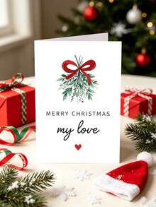 1pc Christmas Card With Envelope - "Merry Christmas My Love" Elegant Mistletoe Greeting For Partners, Loved Ones & Couples, Festive Holiday Gift, Blank Inside - View 7