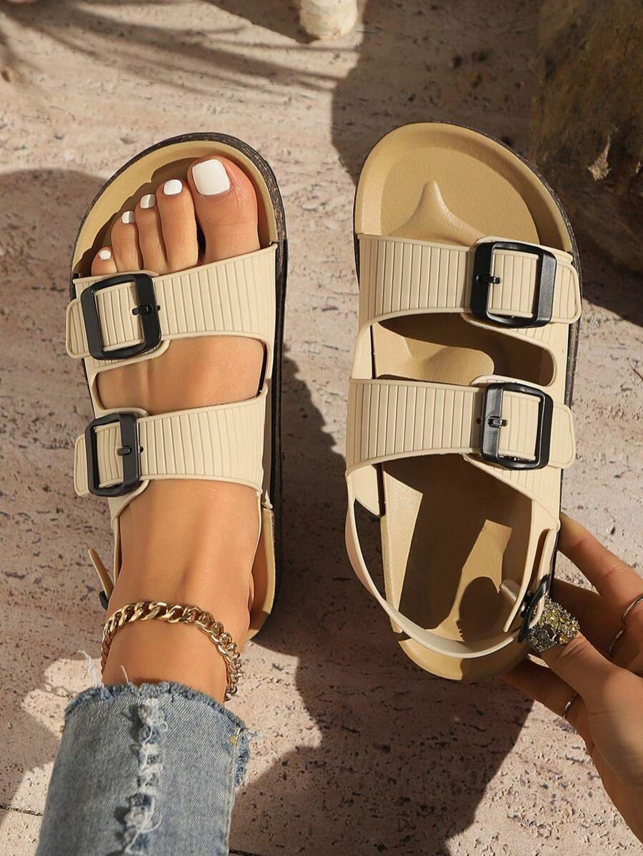 Women's Platform Sandals, Dual Adjustable Straps, Easy On/Off, Casual Daily Use - Beige - View 1