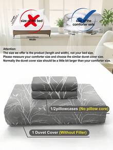 Ensemble de housse de couette 2/3 pièces avec imprimé de branche, linge de lit en microfibre doux et respirant, housse de couette lavable en machine facile à entretenir pour toutes les saisons pour lits simples, doubles, queen et king, décoration de chambre moderne et fraîche pour la maison, le dortoir, la chambre d'amis ou en cadeau - Multicolore - Voir 11