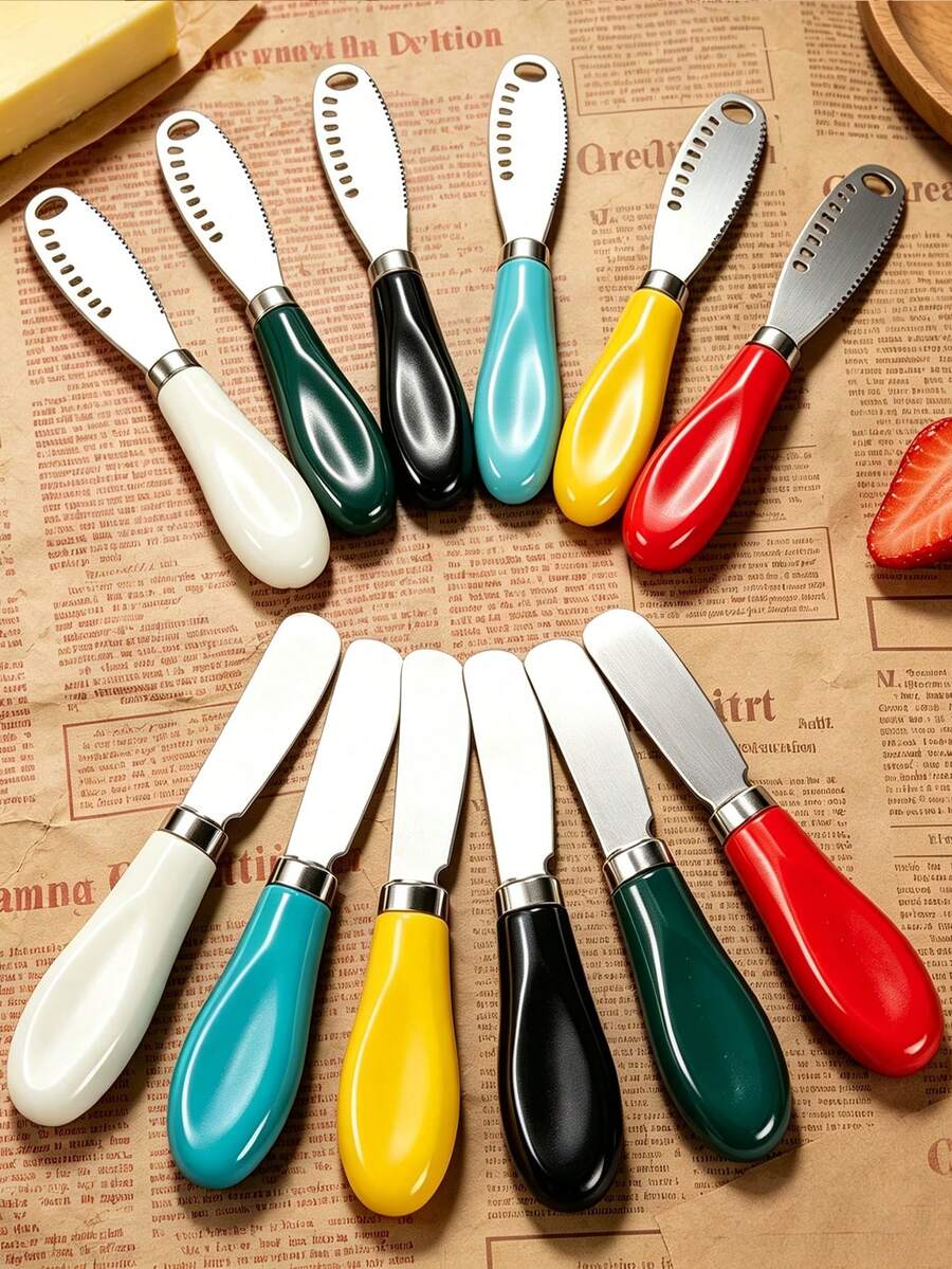 6Pcs Stainless Steel Butter Spatula, Ceramic Handle, Multi Color Options, Cheese Knife, Jam Spatula, Ergonomic, Hanging Hole, Dishwasher , Kitchen Utensils For Home Breakfast, Cafe, Dessert, Party, Housewarming Holiday Gift - View 1