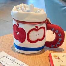 1pc Creative Cartoon Water Cup Pencil Case, Student Stationery Bag, Girly Large Capacity Pen Holder Storage Bag - Apple Water Bottle - View 4