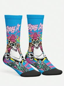 Calcetines estampados 360° para hombre - Calcetines de estilo callejero, gato, ritmo, DJ callejero, coloridos, divertidos, adecuados para uso diario, vacaciones & ocasiones de fiesta - Azul - Ver 2