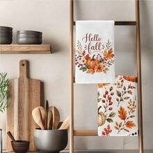 2件組廚房毛巾 秋季 Hello Fall 南瓜花環圖案印花 40*60cm 簡約風格長方形超細纖維廚房毛巾、洗碗布、桌布、手巾，感恩節廚房裝飾、家居裝飾、鄰居喬遷禮物，適用於廚房與浴室使用，適合家庭主婦與家庭聚會禮物，居家必需品 - 彩色 - 查看 8