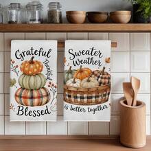 2PCS Kitchen Towels Plaid Stacked Pumpkin Thanksgiving Theme Print 40*60cm Autumn Minimalist Style Rectangular Microfiber Kitchen Towels, Dish Cloths, Tablecloths, Hand Towels, Thanksgiving Kitchen Decor, Home Decor, Neighbor Housewarming Gift, Perfect For Kitchen And Bathroom Use, Suitable For Housewives And Family Gathering Gifts, High Cost-Performance, Home Essential - Multicolor - View 9