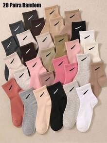 5/10/20 Pairs Random Color Solid Crew Socks, Minimalist Logo Breathable Sport Socks For Boys Girls Kids And School Students, Back To School - Multicolor - View 8