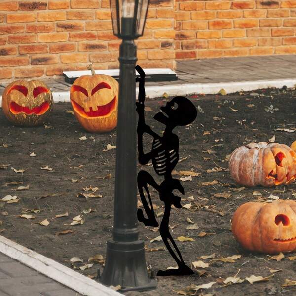 1 pieza Decoración plana de Halloween: Soporte de calavera - Material de polipropileno, adecuado para la atmósfera de otoño - , 2D plano