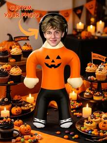 1pc Personalized Pumpkin Inflatable Blow Mold Prop - Customized Photo Halloween Bachelor Party Decoration, Pumpkin Style Party Accessory, Fun & Spooky Celebration Prop, Suitable For Costume Party, Haunted House Event, Halloween Decor, Etc. - Multicolor - View 1