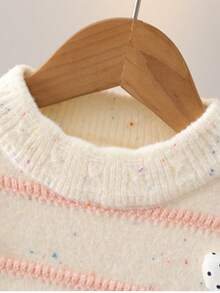 Children's Crew Neck Pullover Knit Sweater, New Autumn/Winter Striped Sweater For Girls - Beige - View 3