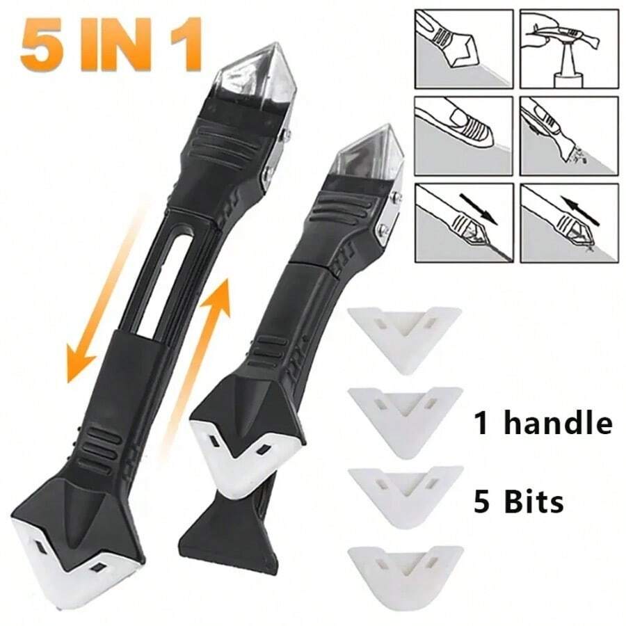 5 In 1 Metal Head Shovel Glue Tool Kit: Silicone Spatula, Caulk Remover, Grout Removal, Sealant Finishing & Corner Scrap - A - View 1