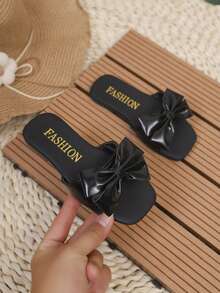 Girls' Fashion Flat Bow Slide Sandals - Black - View 15
