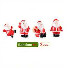 2pcs Christmas Mini Decorations, Mini Santa Claus Resin Figurines, Christmas Party Decor Supplies (Random Color) - Multicolor - View 6