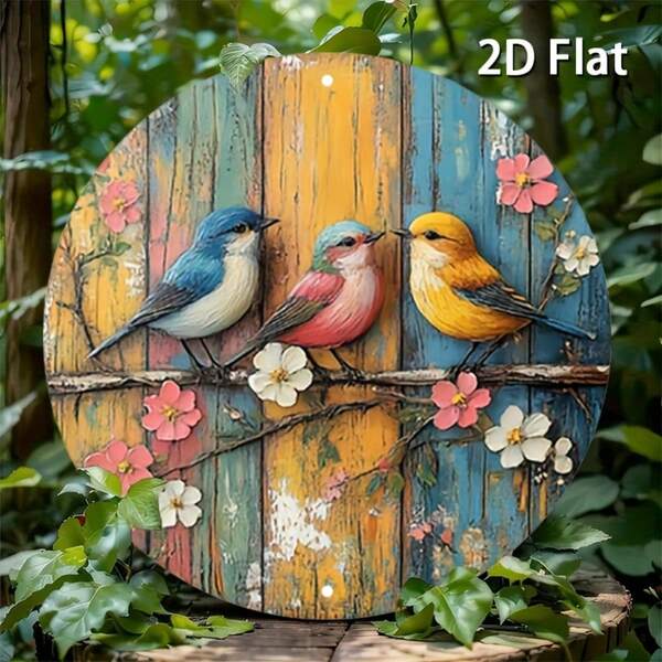 1pc 2D Flat 8 Inch Farmhouse Iron Sign, Colorful Birds And Flowers Metal Wall Art, Frameless Modern Rustic Style Home Office Decor, Indoor Use, Suitable For Restaurant, Garage, Coffee Shop With Pre-Drilled Holes, Style As Shown In Size Chart