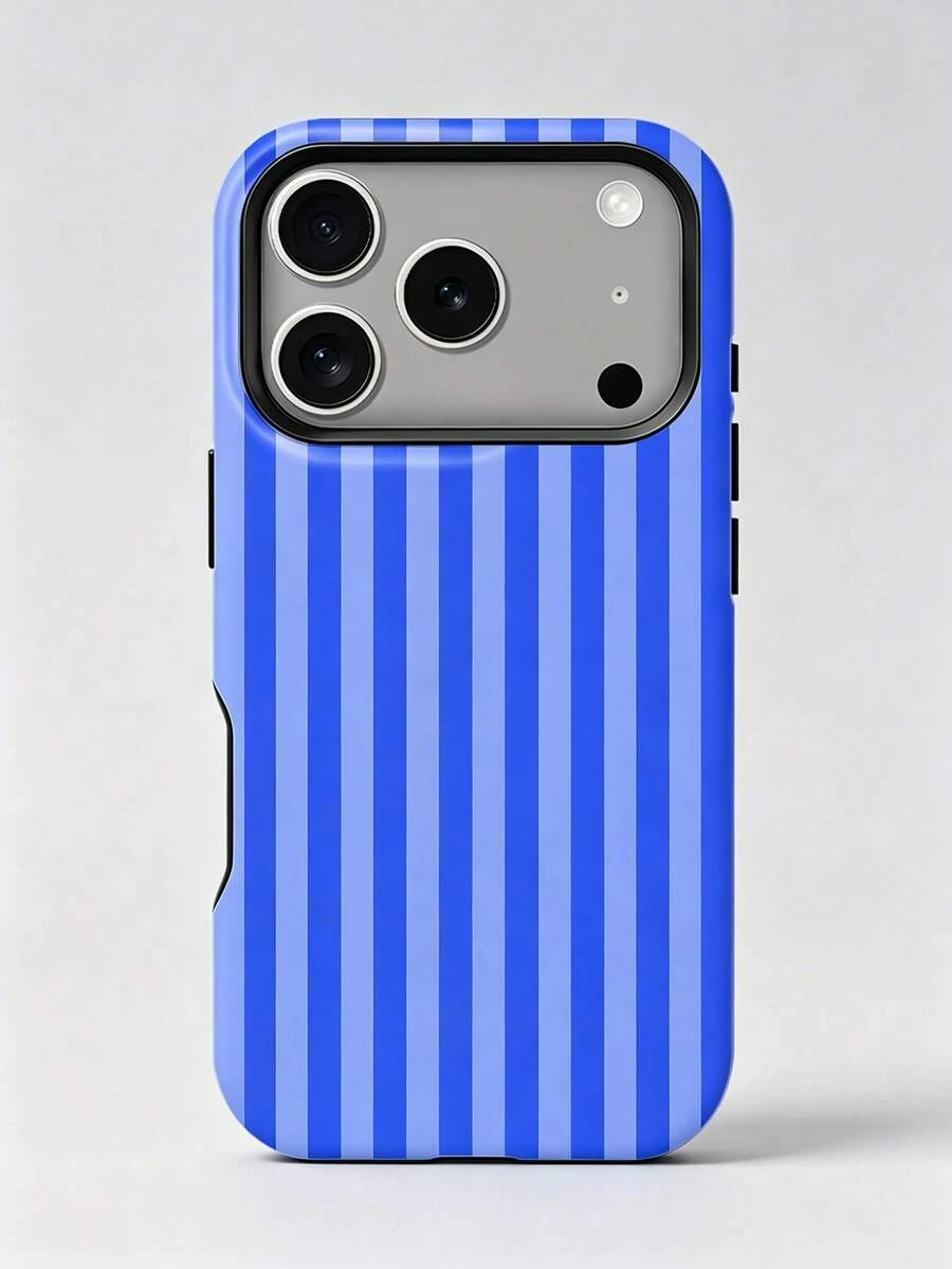 新款亮面藍莓條紋圖案 2 合 1 薄膜手機殼,全包覆硬殼,適用於 iPhone 18 Pro Max、17 Pro、17e、16 Pro、15 Pro、14、13、12、11、XR 和 XS。高端時尚有趣,適合日常通勤、學校、購物、約會、下午茶、野餐、海灘度假、夏季出遊等場合 - 藍色 - 查看 1
