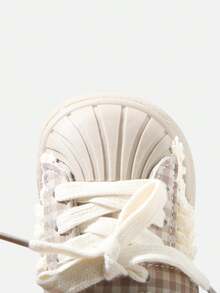 1 Pair Unisex Toddler Plaid Lace Shell Toe Hook&Loop Skate Shoes, Anti-Slip Flexible Sole, Spring Autumn Daily(Size By Insole Cm) - Khaki - View 6
