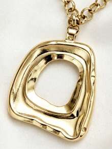 1pc Geometric Metal Exaggerated Chain Square & Round Asymmetric Pendant Necklace For Women - Gold 2 - View 4
