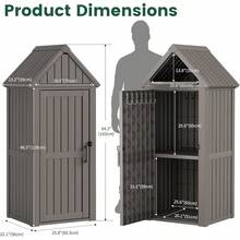 Vertical Waterproof Resin Outdoor Storage Cabinet Deck Box Shed With Removable Shelves, 12 Side Hooks & Lock Ring, Outdoor Storage Organizer For Garden Patio Pool Backyard, Grey - Grey - View 6
