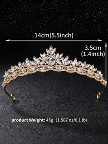 1pc Elegant Gold Rhinestone Princess Tiara Crown, Bridal Hair Accessory For Women And Girls, Wedding, Prom, Party - Gold - View 7