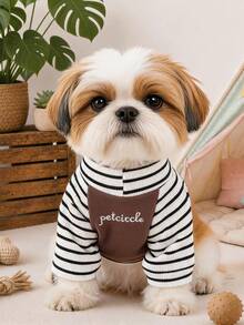 PETCIRCLE 1件寵物衣服 小狗幼犬可愛防風保暖簡約百搭親膚表情娃娃圓領毛衣－棕色 - 彩色 - 查看 2