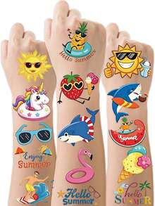 STARTTOOS 5 Sheets 60 Patterns Summer Beach Hawaii Vacation Temporary Tattoo Stickers, Birthday Party Christmas Gift Event Holiday Party Kids Tattoo Set - Multicolor - View 6