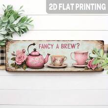 2D Classic Style "Want To Drink Tea?" Sign, Pink Floral Tea Pattern Wall Art, Vintage Wall Decor, Suitable For Kitchen, Restaurant, Cafe, Tea Room, Cafe Decoration Plaque 5X16 Inches (Random Style) - A - View 7